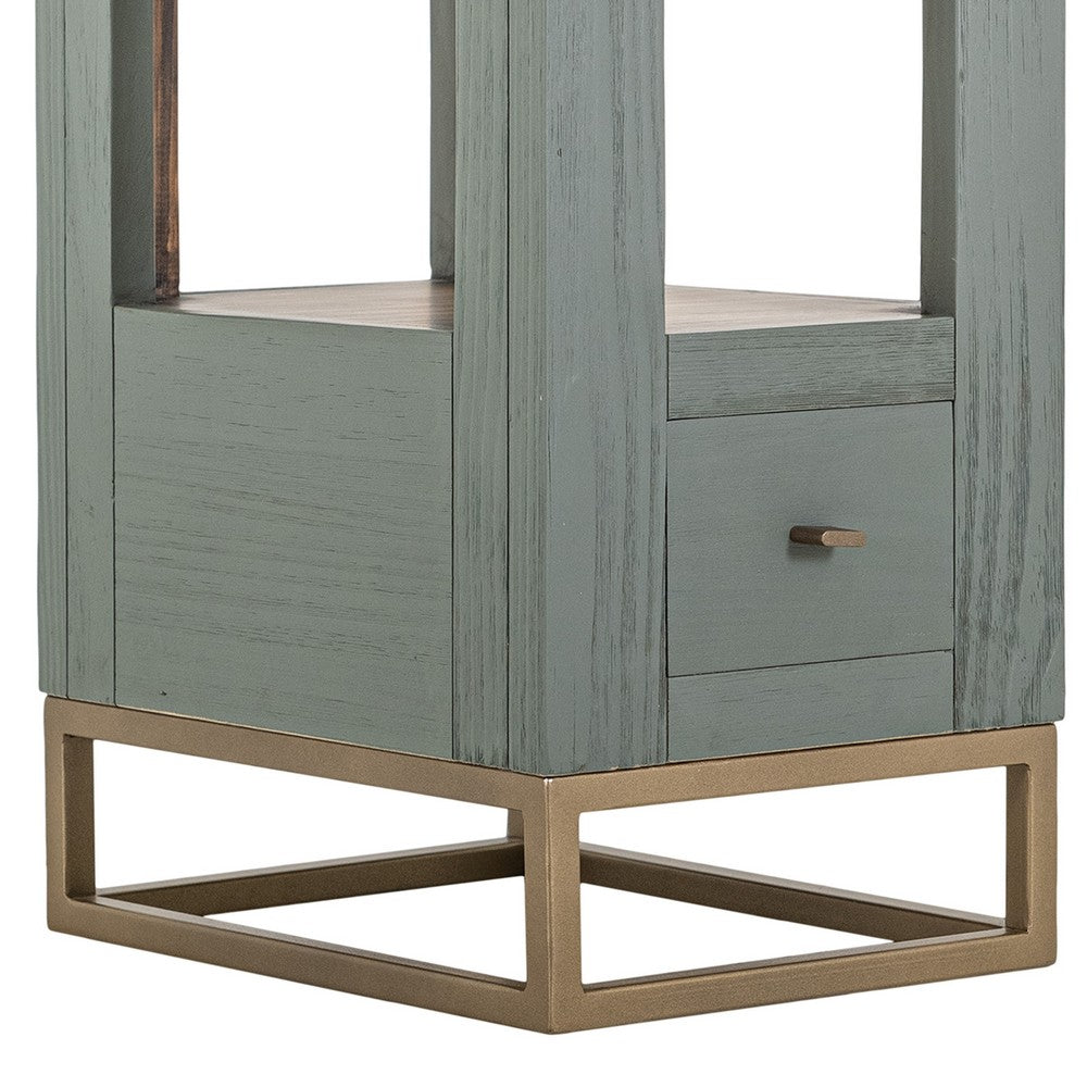 Benjara Timmy Chairside Table, 1 Drawer, Sage Green Pine Wood, 18 Inch