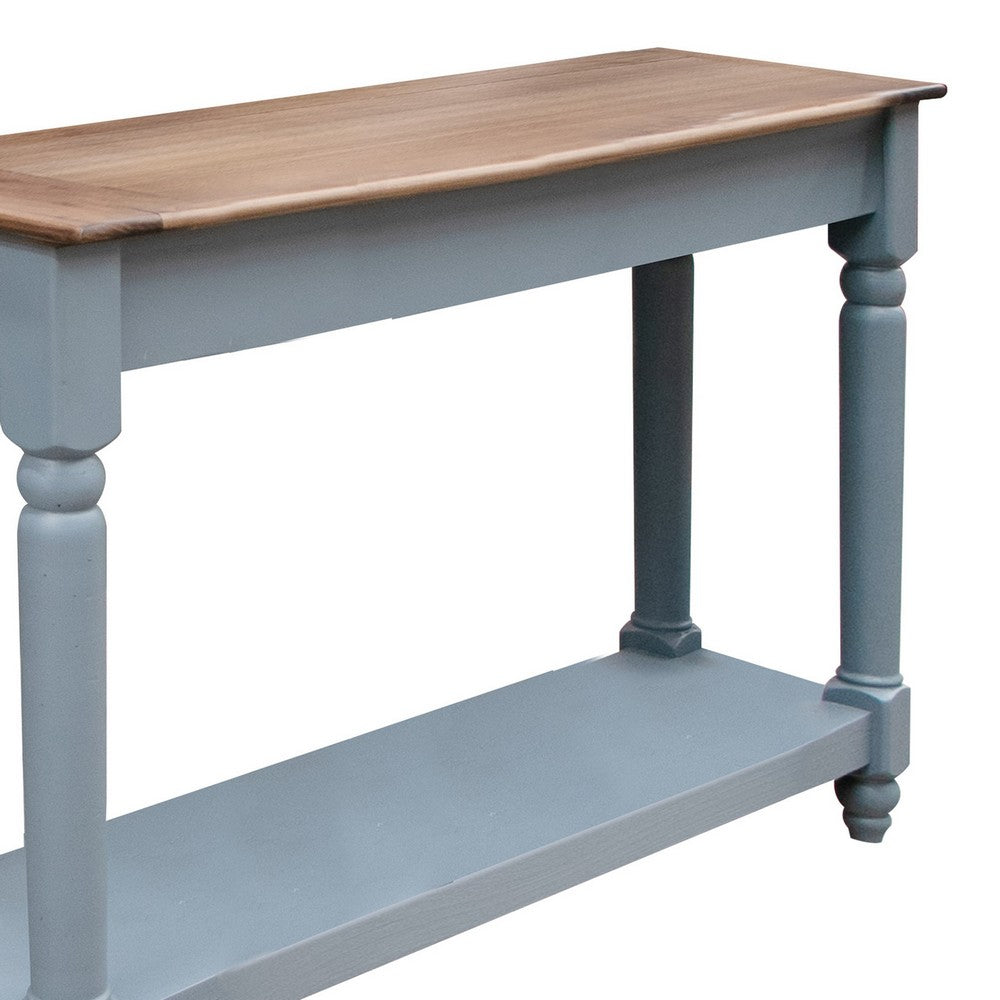 Benjara Ify Sofa Console Table, Shelf, Slate Blue, Brown Melina Wood, 49 Inch