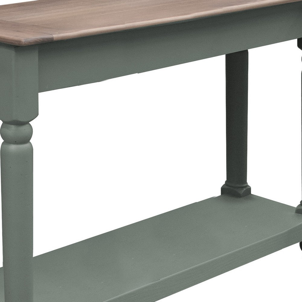 Benjara Ify Sofa Console Table, Shelf, Apple Green, Brown Melina Wood, 49 Inch