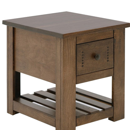 Benjara Linaa Chairside Table, 1 Drawer, 1 Shelf, Barrel Brown Wood, 24 Inch
