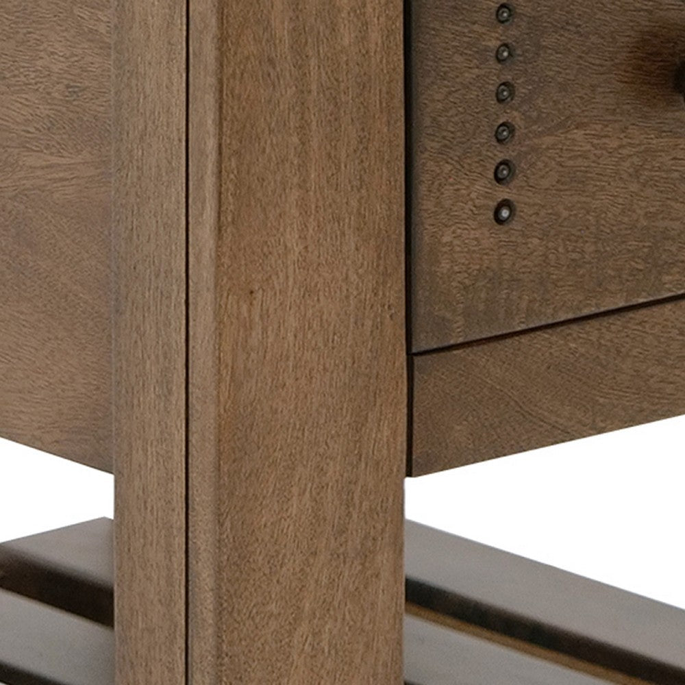 Benjara Linaa Chairside Table, 1 Drawer, 1 Shelf, Barrel Brown Wood, 24 Inch