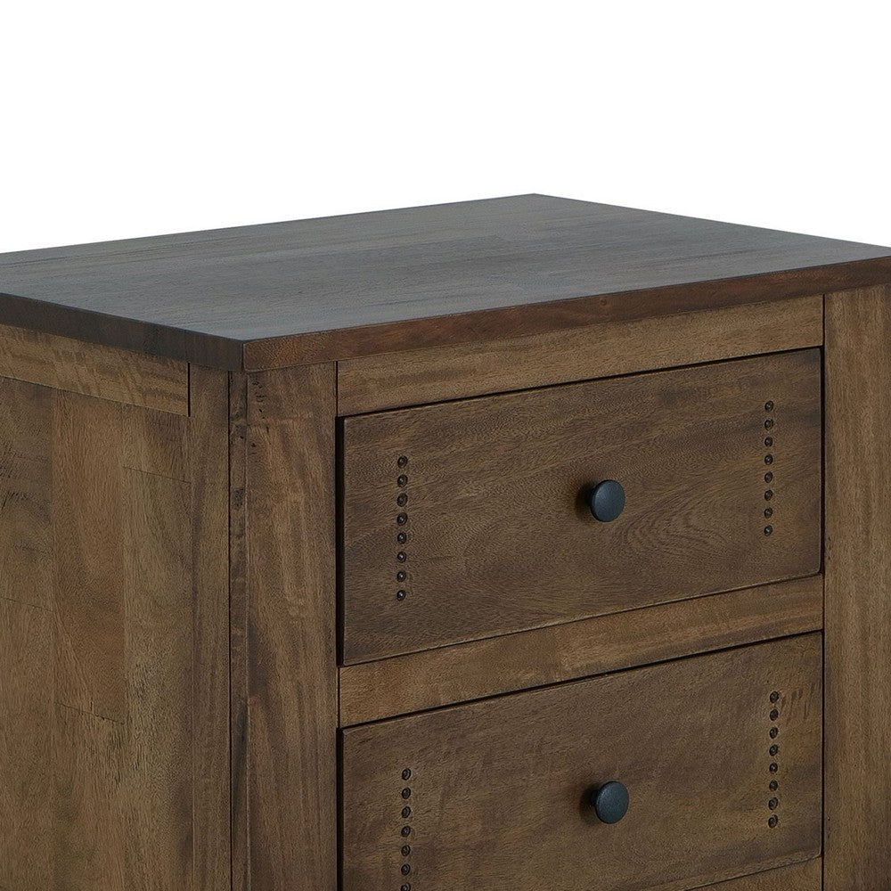 Benjara Linaa End Nightstand, 2 Drawers, Barrel Brown Wood Frame, 30 Inch