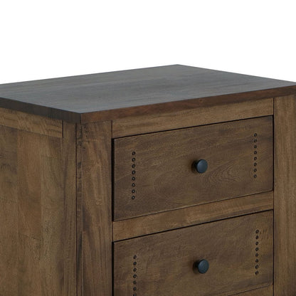Benjara Linaa End Nightstand, 2 Drawers, Barrel Brown Wood Frame, 30 Inch