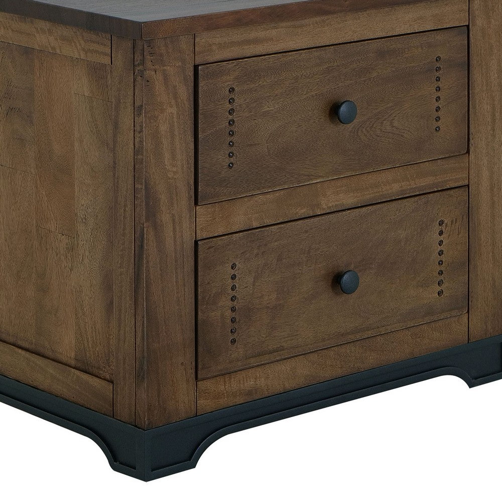 Benjara Linaa End Nightstand, 2 Drawers, Barrel Brown Wood Frame, 30 Inch