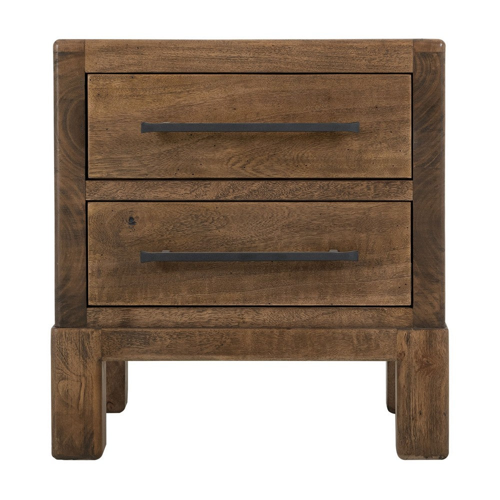 Benjara Terry Nightstand with 2 Drawers, Walnut Brown Mango And Melina 24 Inch