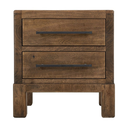 Benjara Terry Nightstand with 2 Drawers, Walnut Brown Mango And Melina 24 Inch
