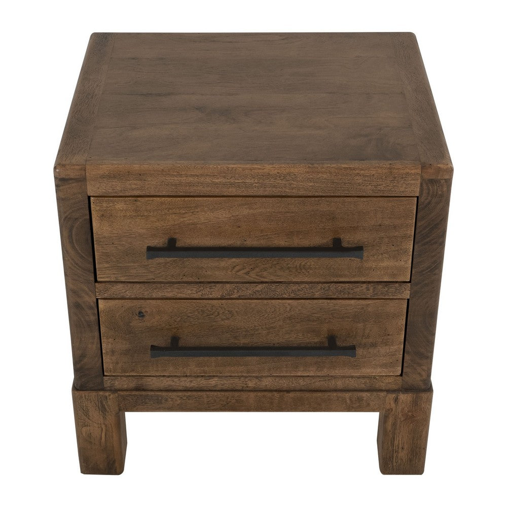 Benjara Terry Nightstand with 2 Drawers, Walnut Brown Mango And Melina 24 Inch