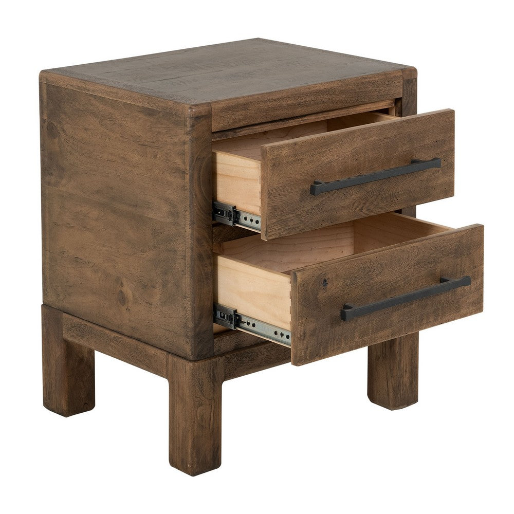 Benjara Terry Nightstand with 2 Drawers, Walnut Brown Mango And Melina 24 Inch
