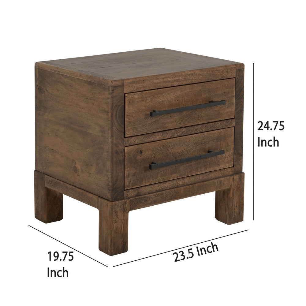 Benjara Terry Nightstand with 2 Drawers, Walnut Brown Mango And Melina 24 Inch