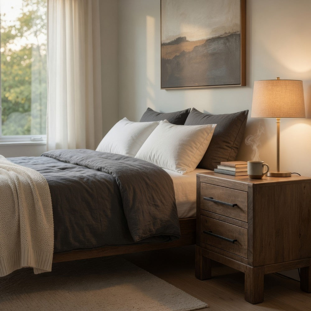 Benjara Terry Nightstand with 2 Drawers, Walnut Brown Mango And Melina 24 Inch