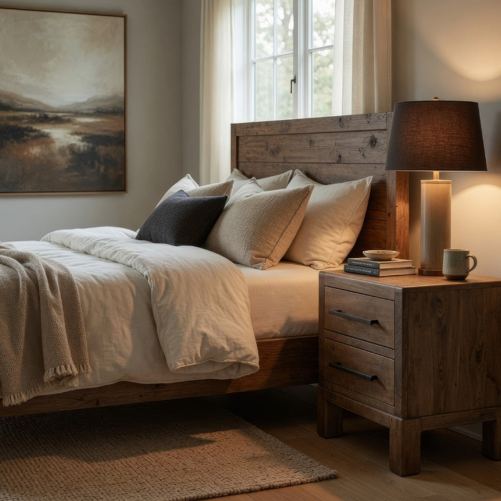 Benjara Terry Nightstand with 2 Drawers, Walnut Brown Mango And Melina 24 Inch
