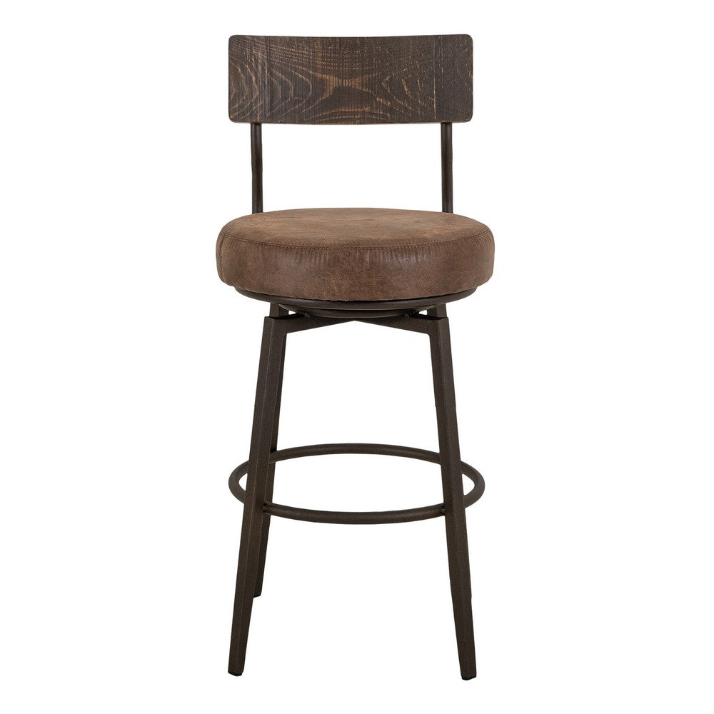 Benjara Corey Counter Height Chair, Black Metal, Brown Faux Leather 24 Inch