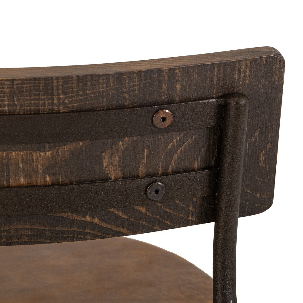 Benjara Corey Counter Height Chair, Black Metal, Brown Faux Leather 24 Inch