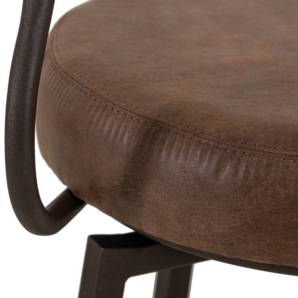 Benjara Corey Counter Height Chair, Black Metal, Brown Faux Leather 24 Inch