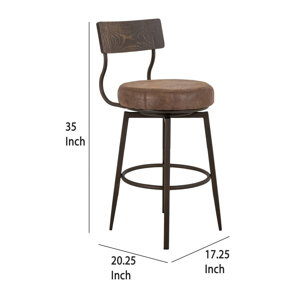 Benjara Corey Counter Height Chair, Black Metal, Brown Faux Leather 24 Inch