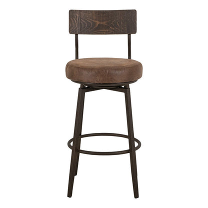 Benjara Corey Barstool Chair, Black, Pine Wood, Brown Faux Leather 30 Inch