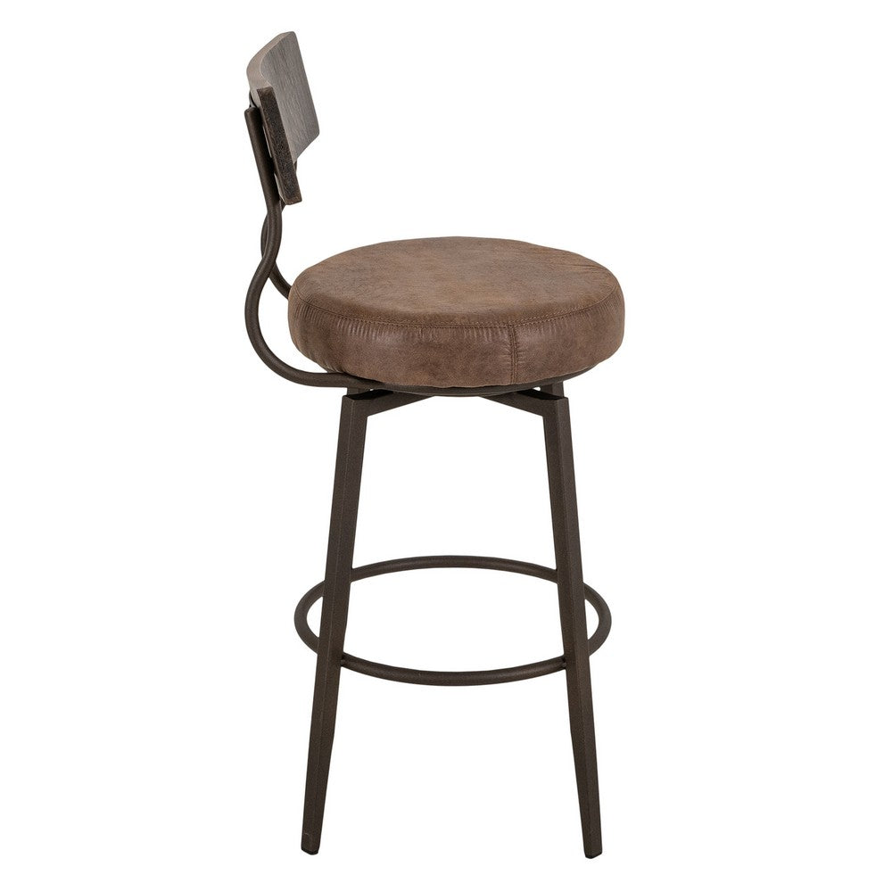 Benjara Corey Barstool Chair, Black, Pine Wood, Brown Faux Leather 30 Inch