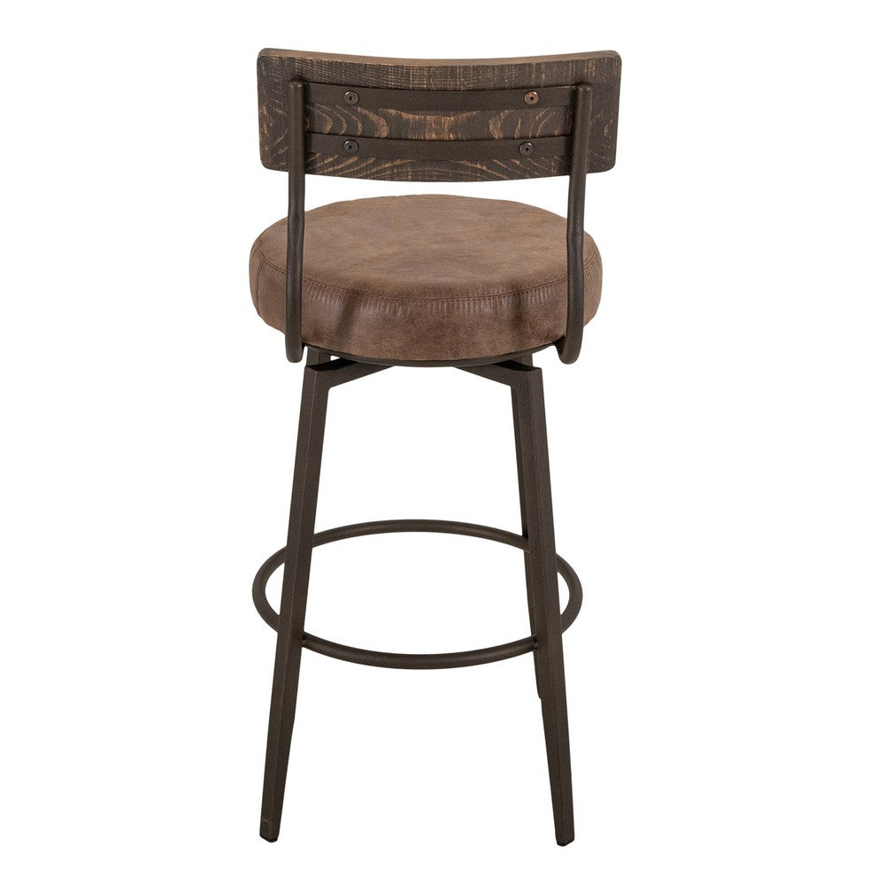 Benjara Corey Barstool Chair, Black, Pine Wood, Brown Faux Leather 30 Inch