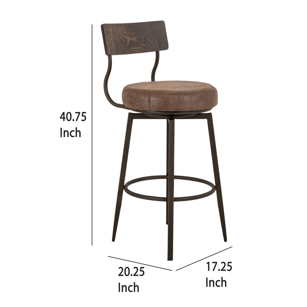 Benjara Corey Barstool Chair, Black, Pine Wood, Brown Faux Leather 30 Inch
