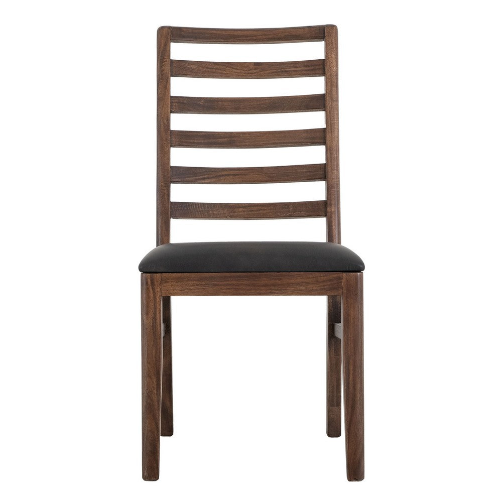 Benjara Ally Dining Chair Set of 2, Ladderback, Melina Wood, Brown Polyester