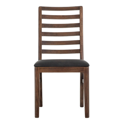 Benjara Ally Dining Chair Set of 2, Ladderback, Melina Wood, Brown Polyester