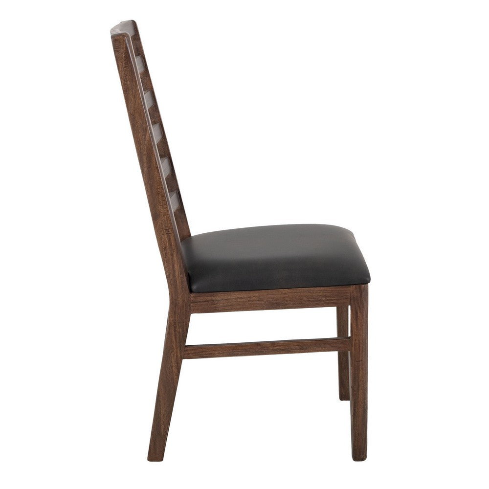 Benjara Ally Dining Chair Set of 2, Ladderback, Melina Wood, Brown Polyester