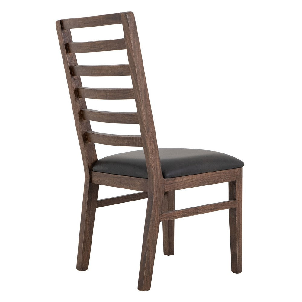 Benjara Ally Dining Chair Set of 2, Ladderback, Melina Wood, Brown Polyester