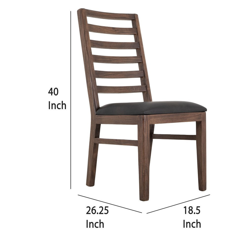 Benjara Ally Dining Chair Set of 2, Ladderback, Melina Wood, Brown Polyester
