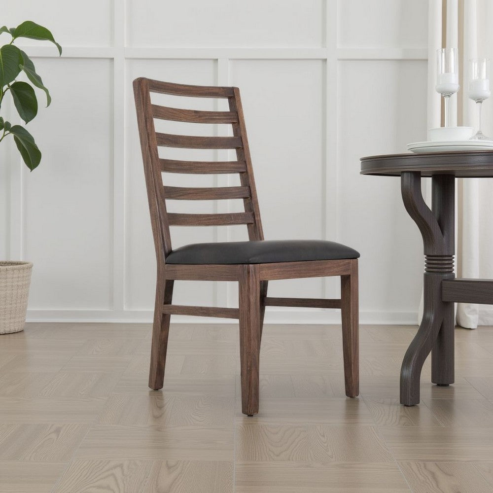 Benjara Ally Dining Chair Set of 2, Ladderback, Melina Wood, Brown Polyester