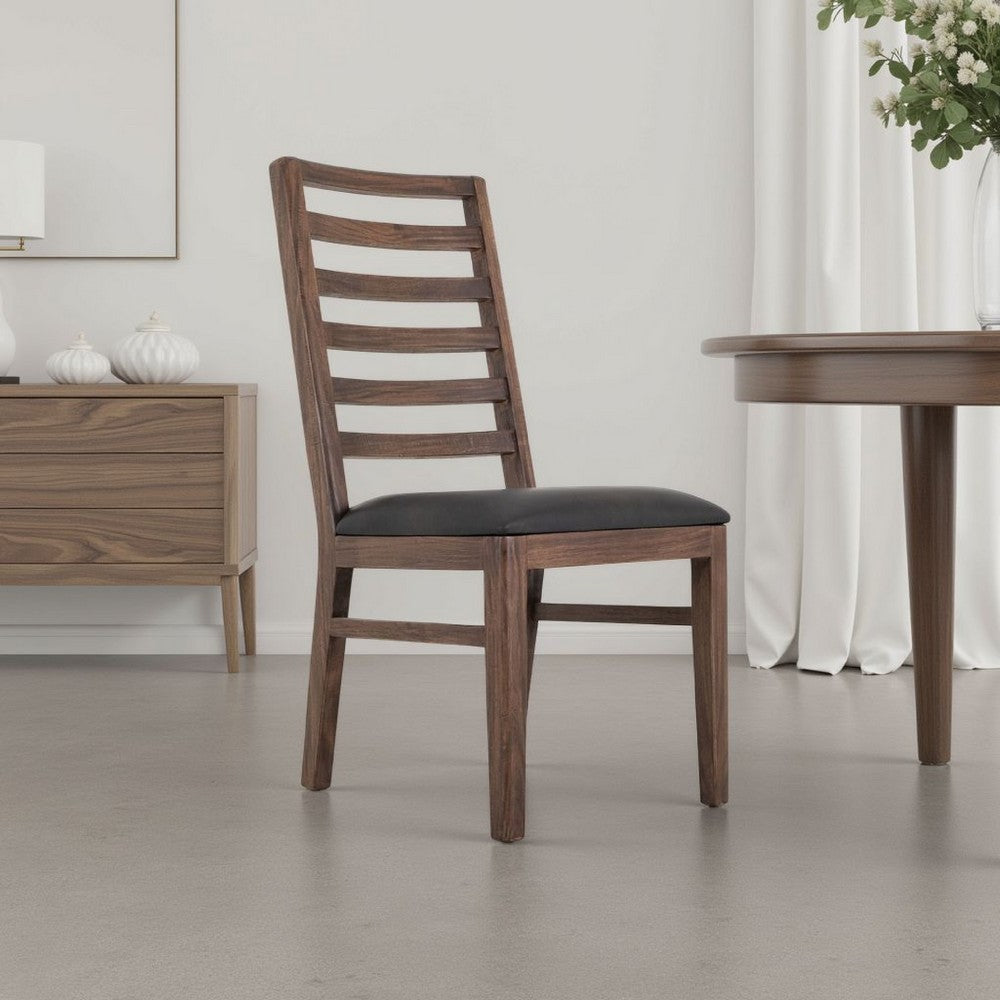 Benjara Ally Dining Chair Set of 2, Ladderback, Melina Wood, Brown Polyester