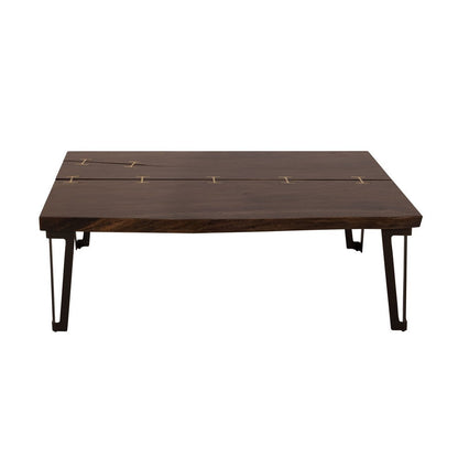 Benjara Ally Cocktail Coffee Table, Gold Metal, Walnut Brown Parota 47 Inch