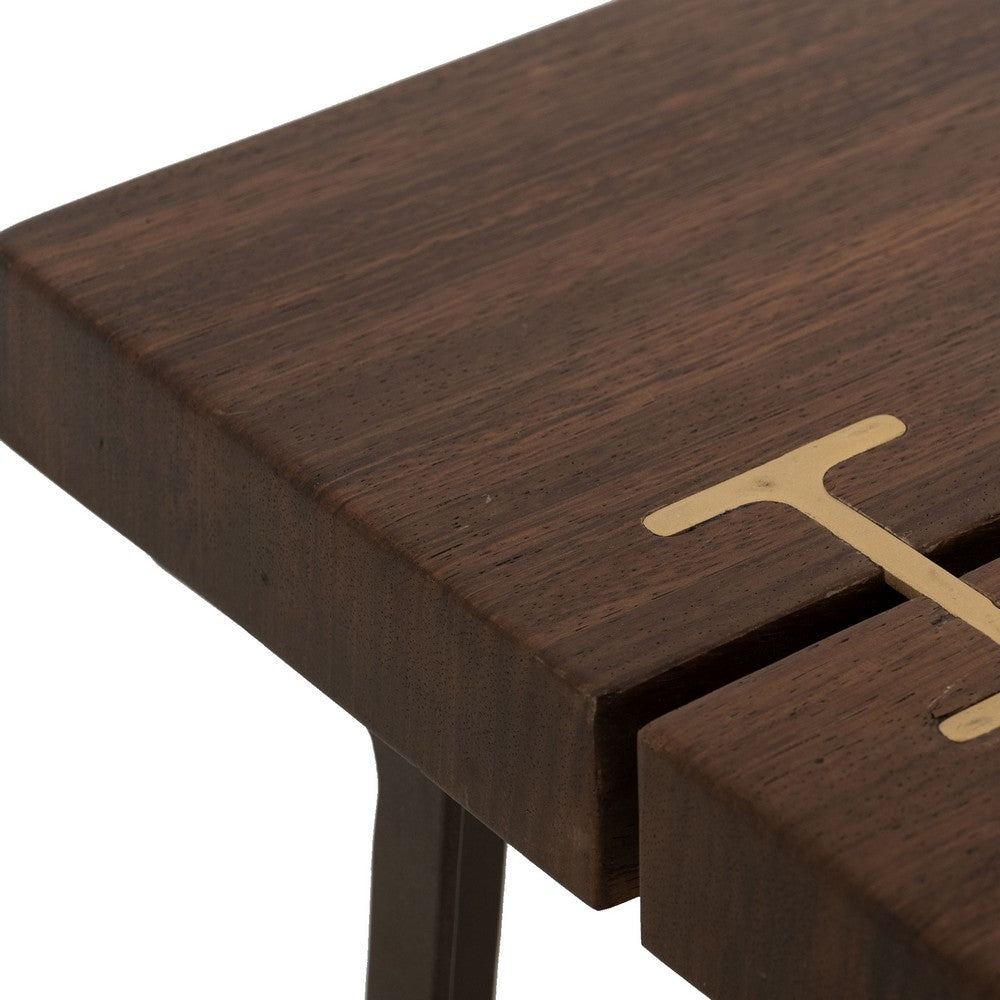 Benjara Ally Cocktail Coffee Table, Gold Metal, Walnut Brown Parota 47 Inch