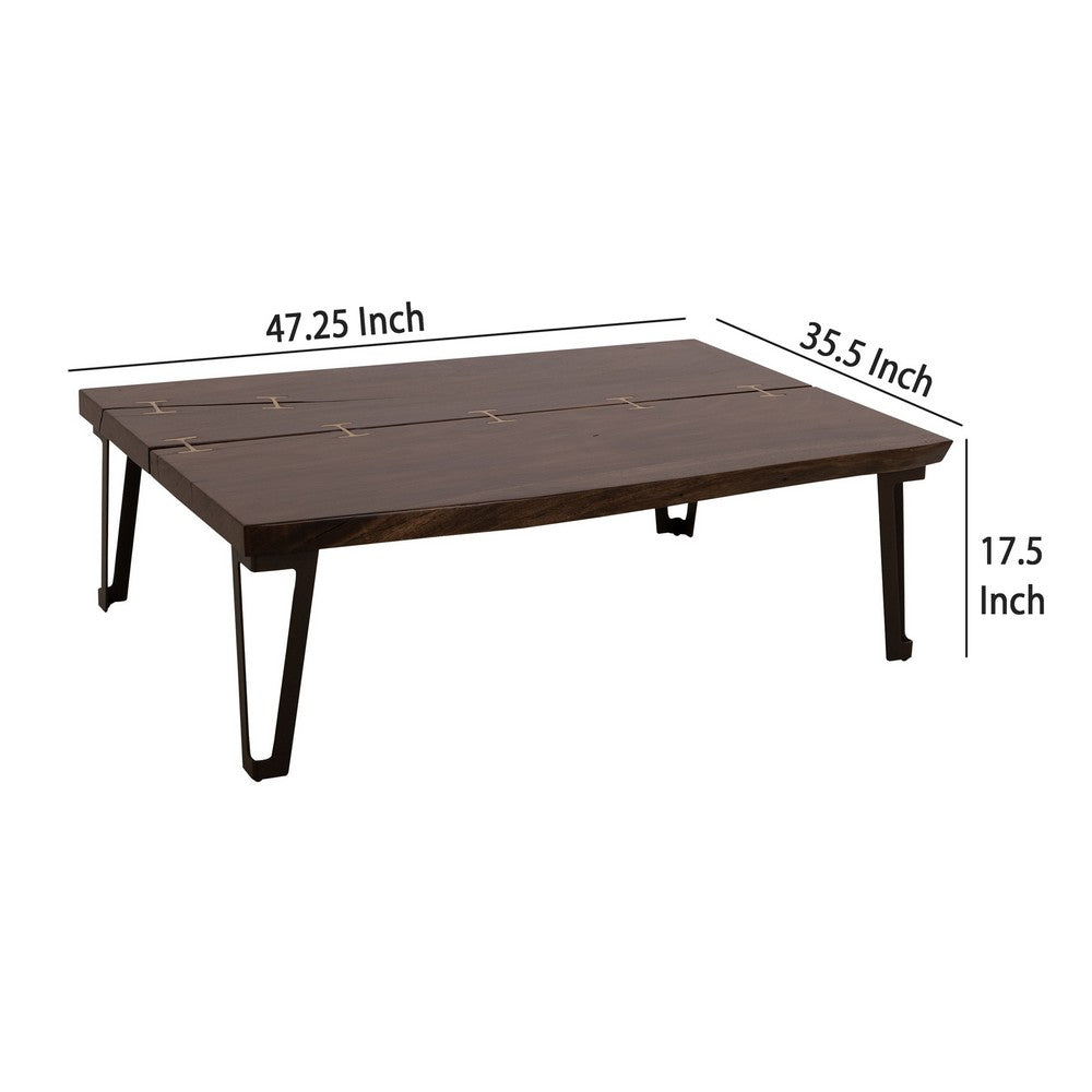 Benjara Ally Cocktail Coffee Table, Gold Metal, Walnut Brown Parota 47 Inch