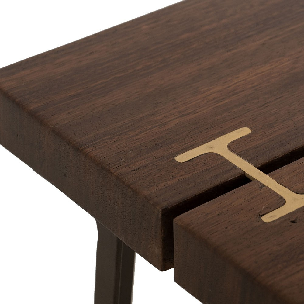 Benjara Ally XL Cocktail Coffee Table, Gold Metal Inlays, Brown Parota 55 Inch