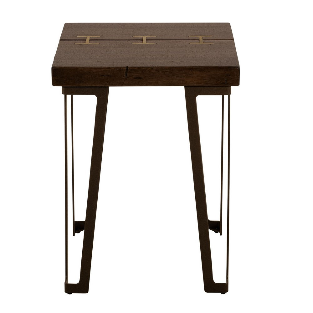 Benjara Ally Chairside Table, Gold Metal Inlays, Walnut Brown Parota 22 Inch