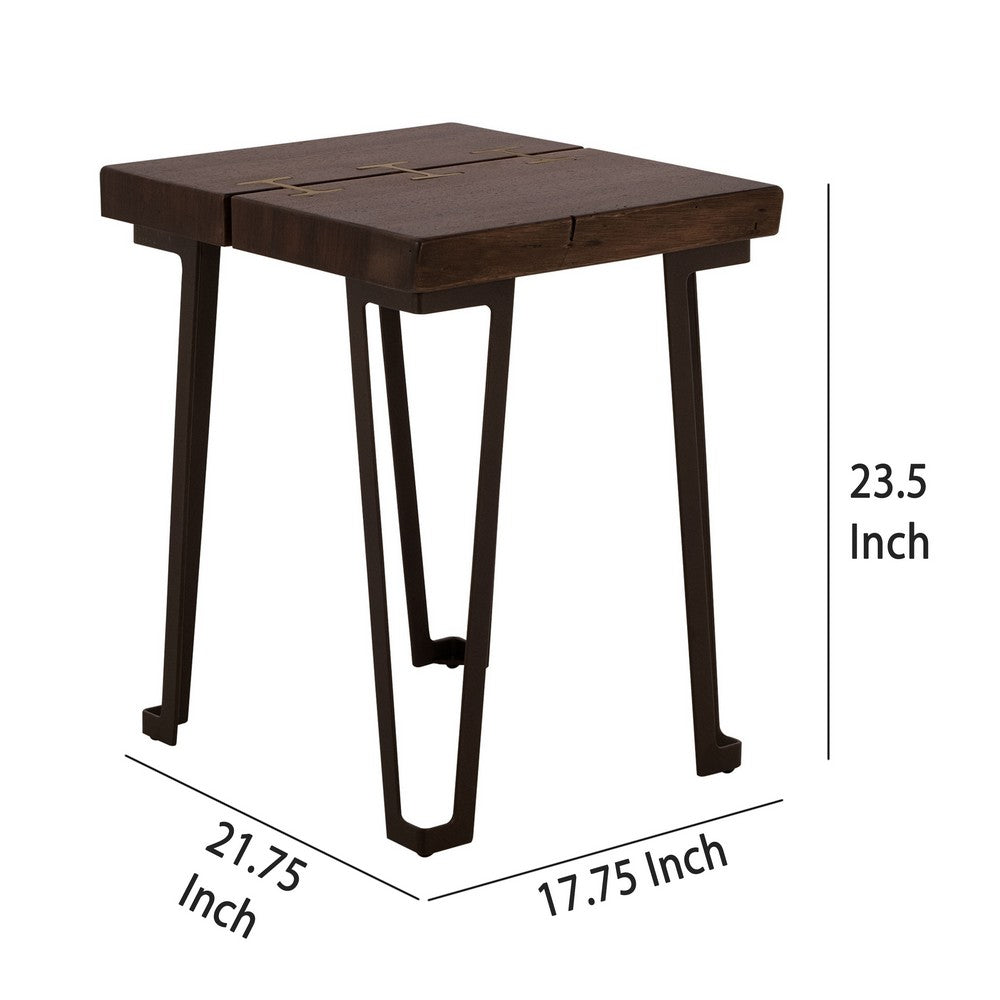 Benjara Ally Chairside Table, Gold Metal Inlays, Walnut Brown Parota 22 Inch