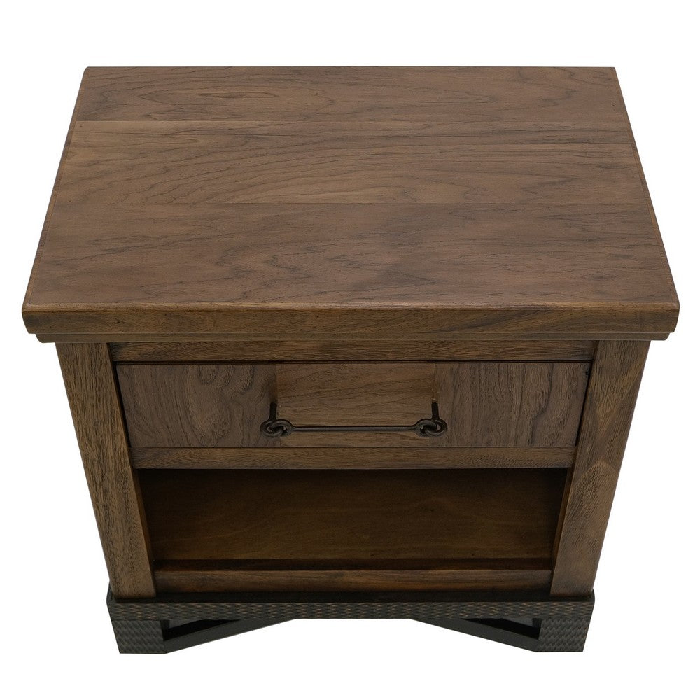 Benjara Ally Nightstand, 1 Drawer And Bottom Shelf, Walnut Brown Parota Wood