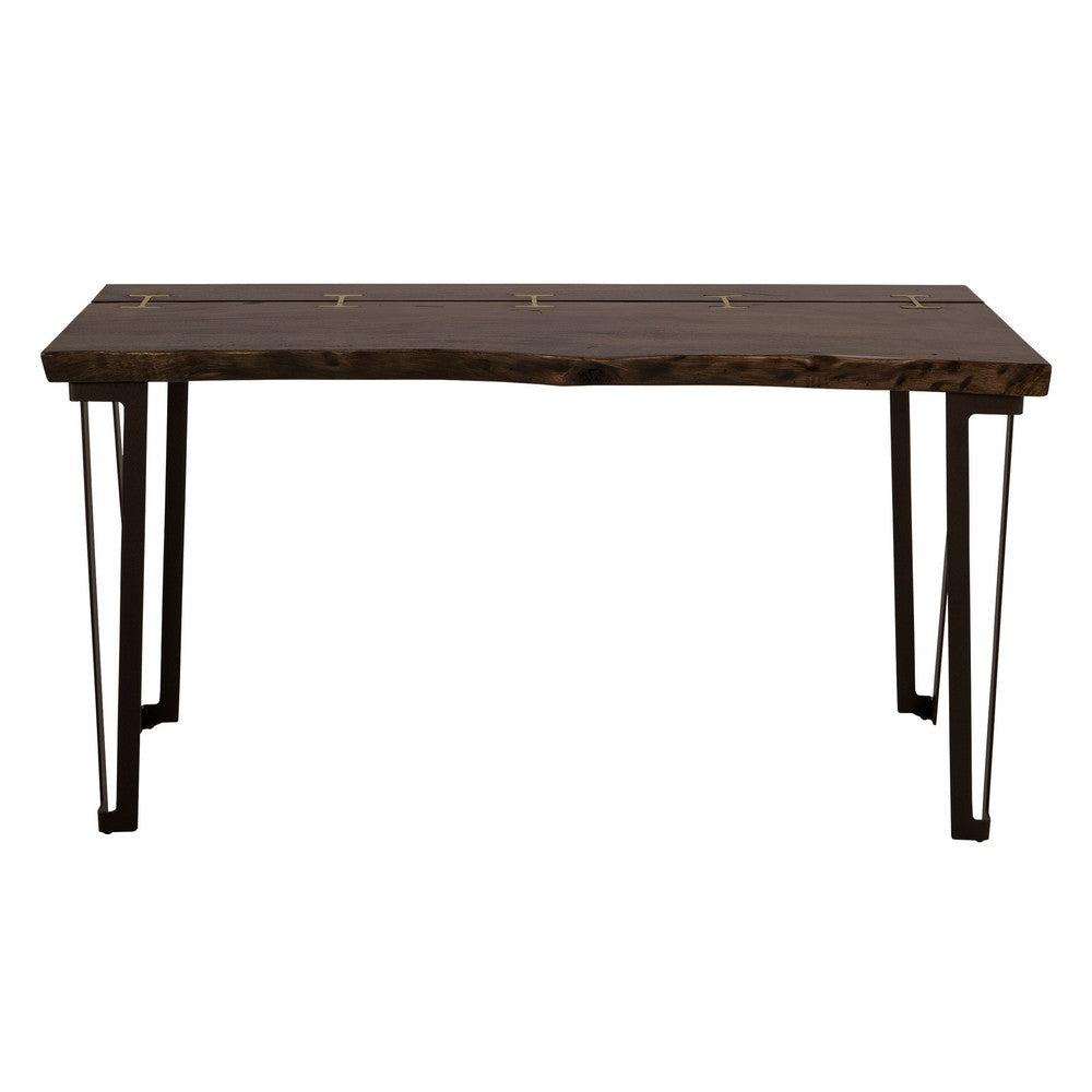 Benjara Ally Sofa Console Table, Gold Metal Inlays, Brown Parota Wood, 55 Inch