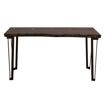 Benjara Ally Sofa Console Table, Gold Metal Inlays, Brown Parota Wood, 55 Inch