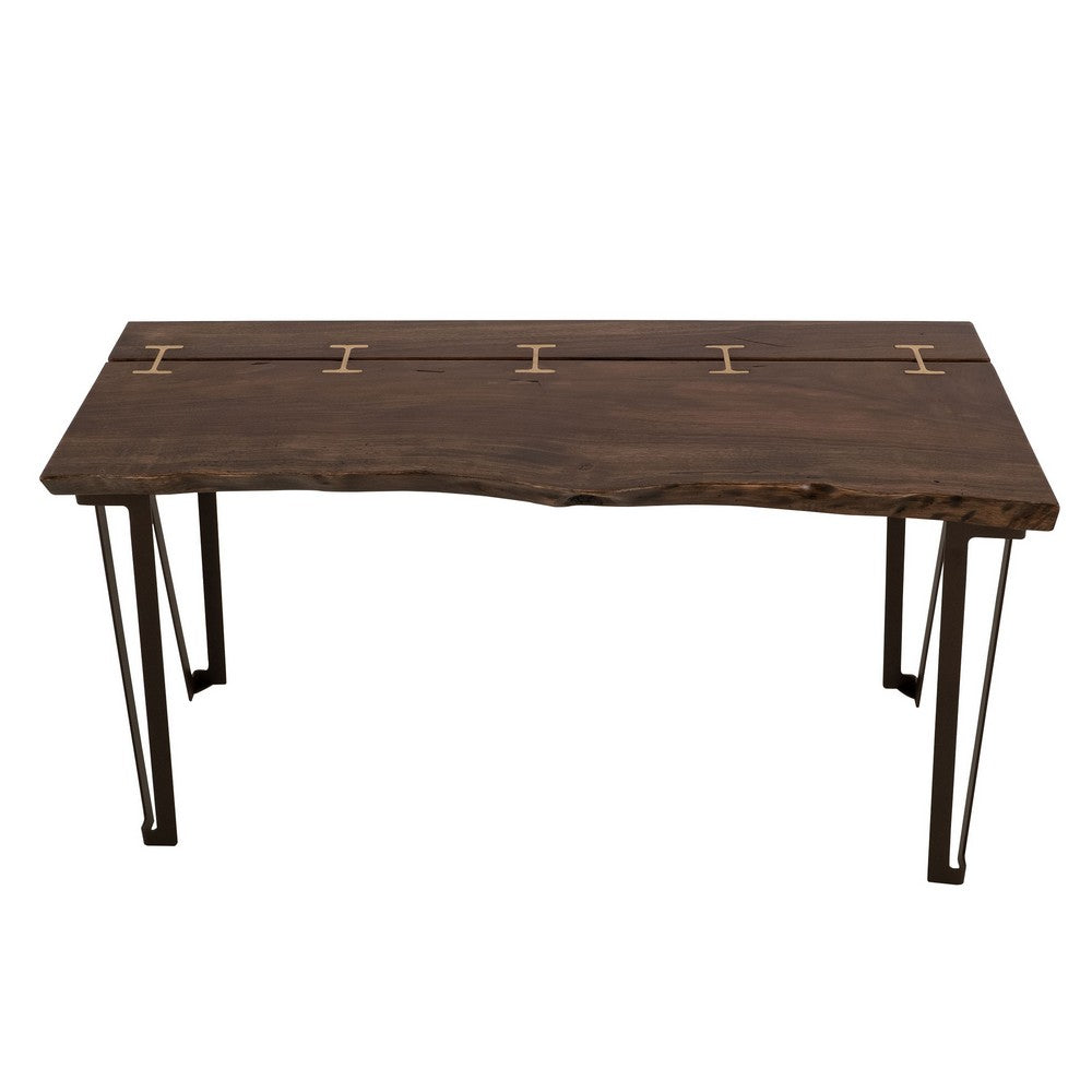 Benjara Ally Sofa Console Table, Gold Metal Inlays, Brown Parota Wood, 55 Inch