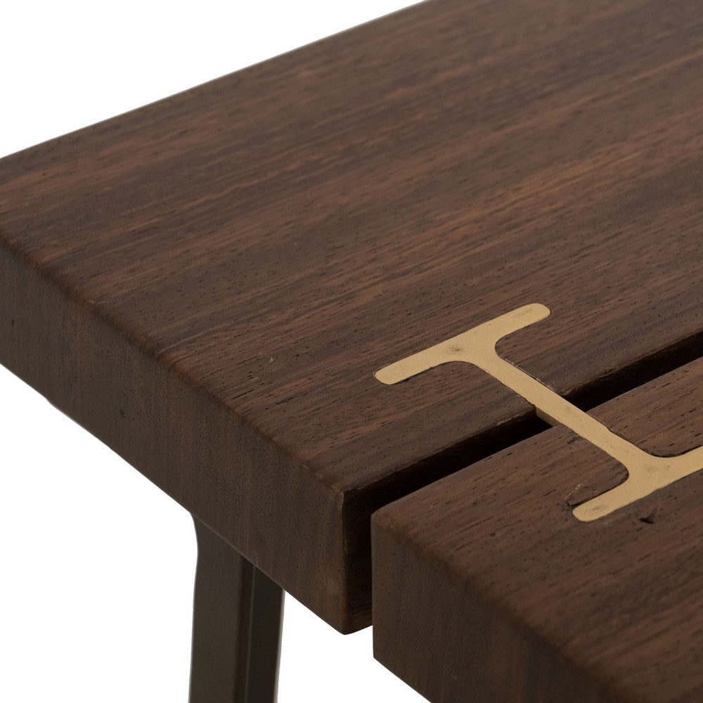 Benjara Ally Sofa Console Table, Gold Metal Inlays, Brown Parota Wood, 55 Inch