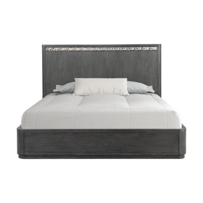 Benjara Zoko Queen Bed with Panel Style Headboard, Ash Gray Solid Wood Frame