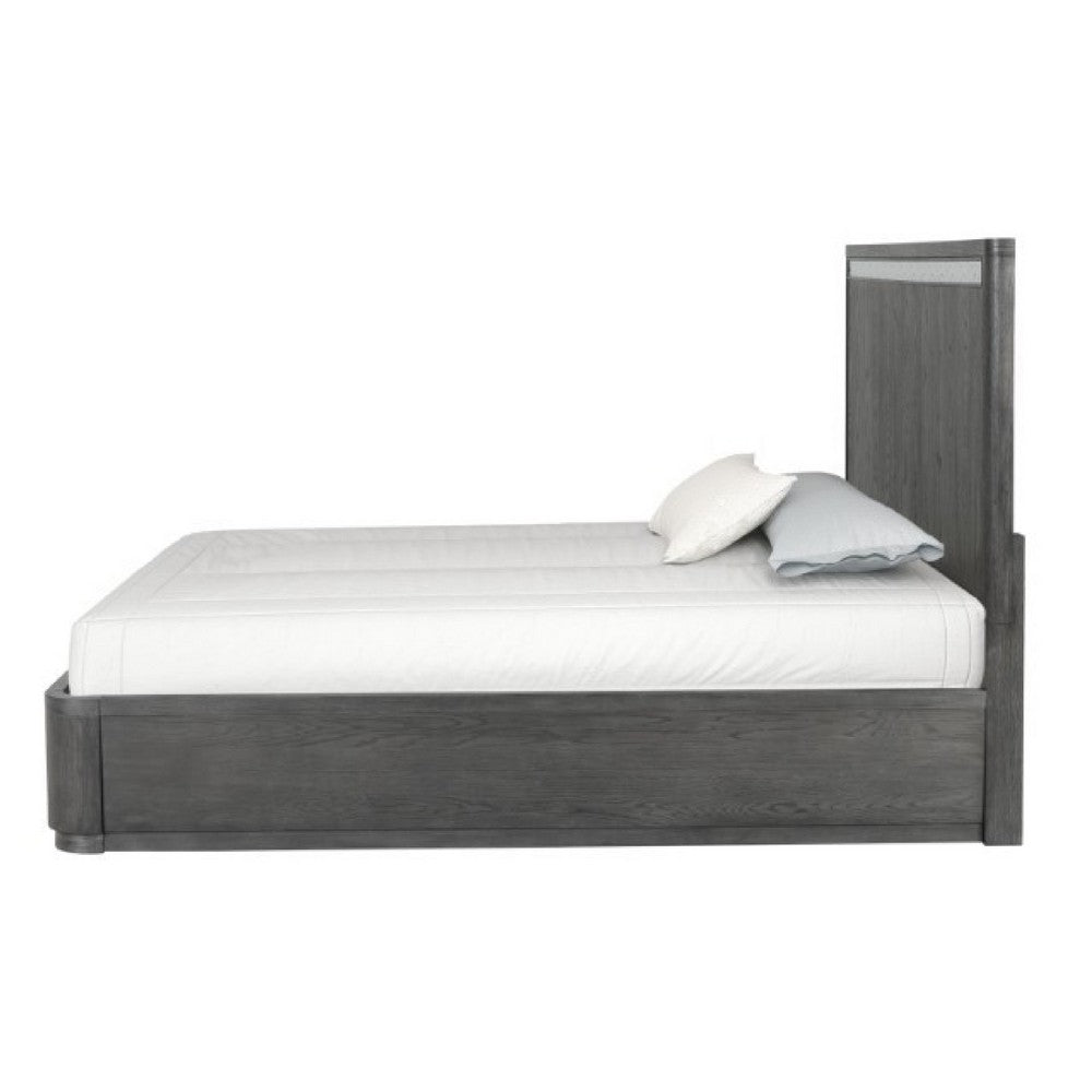 Benjara Zoko Queen Bed with Panel Style Headboard, Ash Gray Solid Wood Frame