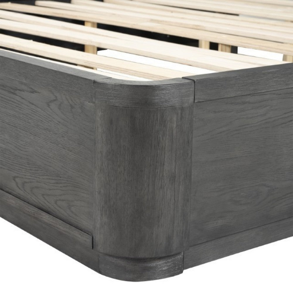 Benjara Zoko Queen Bed with Panel Style Headboard, Ash Gray Solid Wood Frame