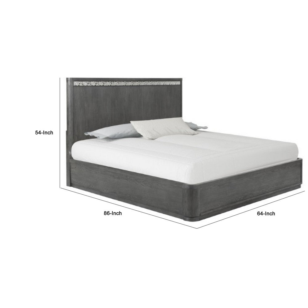Benjara Zoko Queen Bed with Panel Style Headboard, Ash Gray Solid Wood Frame