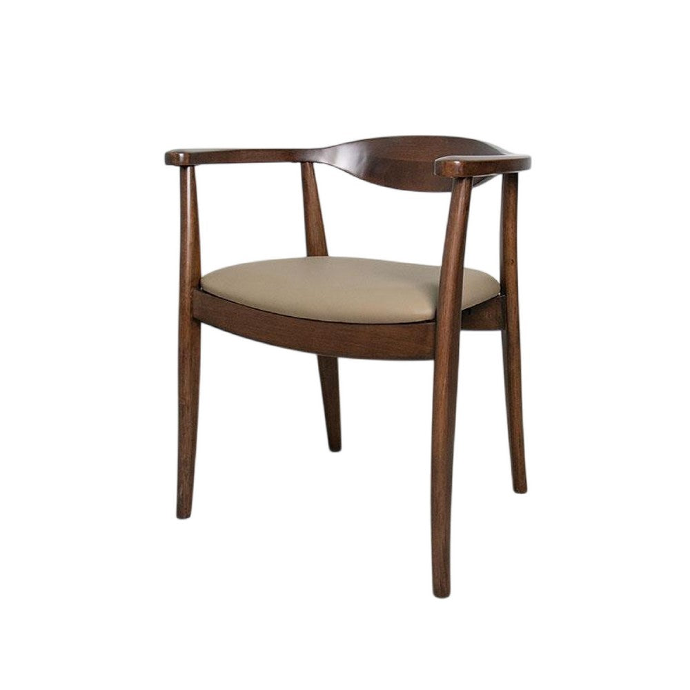 Benjara Niva Dining Side Chair Set of 2, Modern Armchairs, Brown Rubberwood
