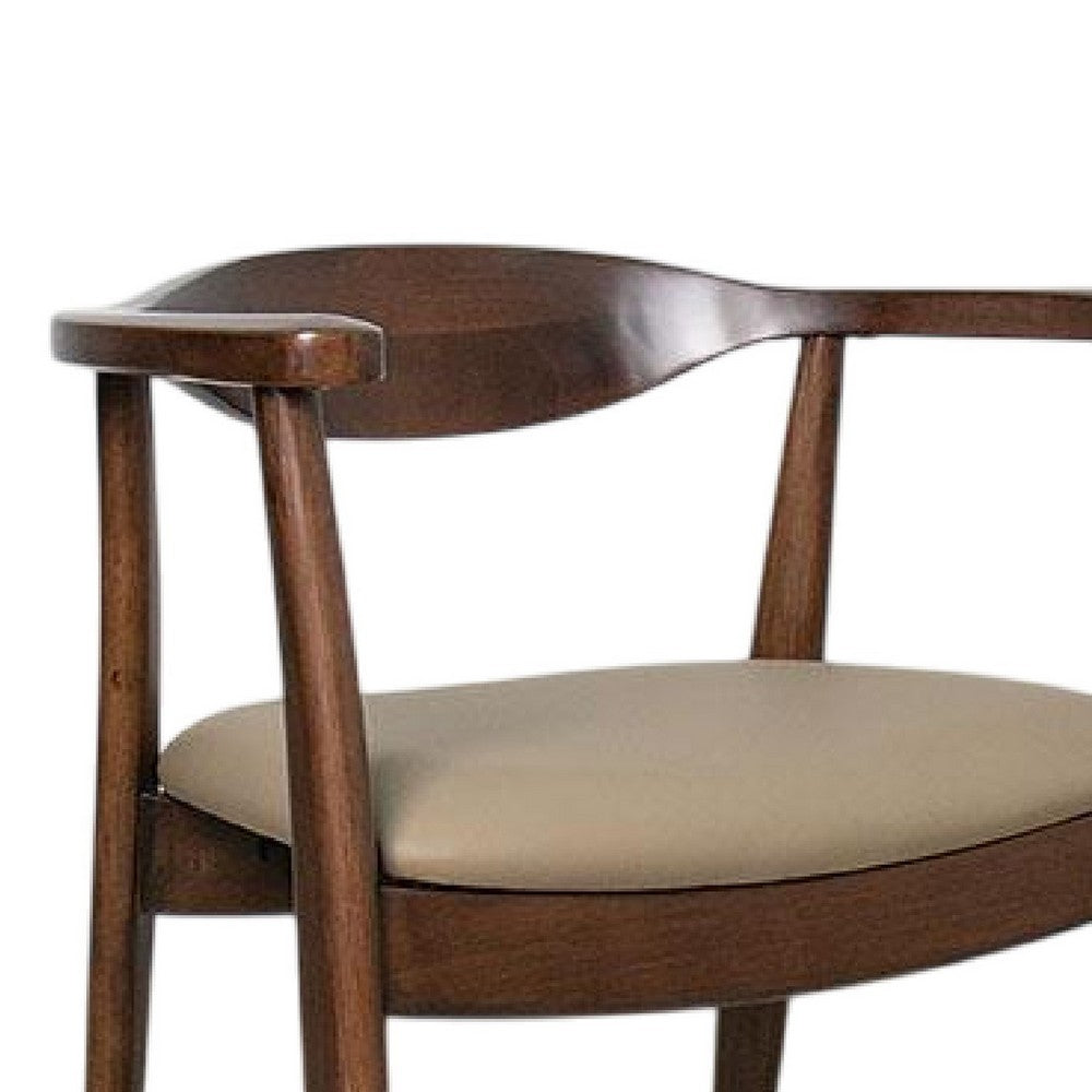 Benjara Niva Dining Side Chair Set of 2, Modern Armchairs, Brown Rubberwood