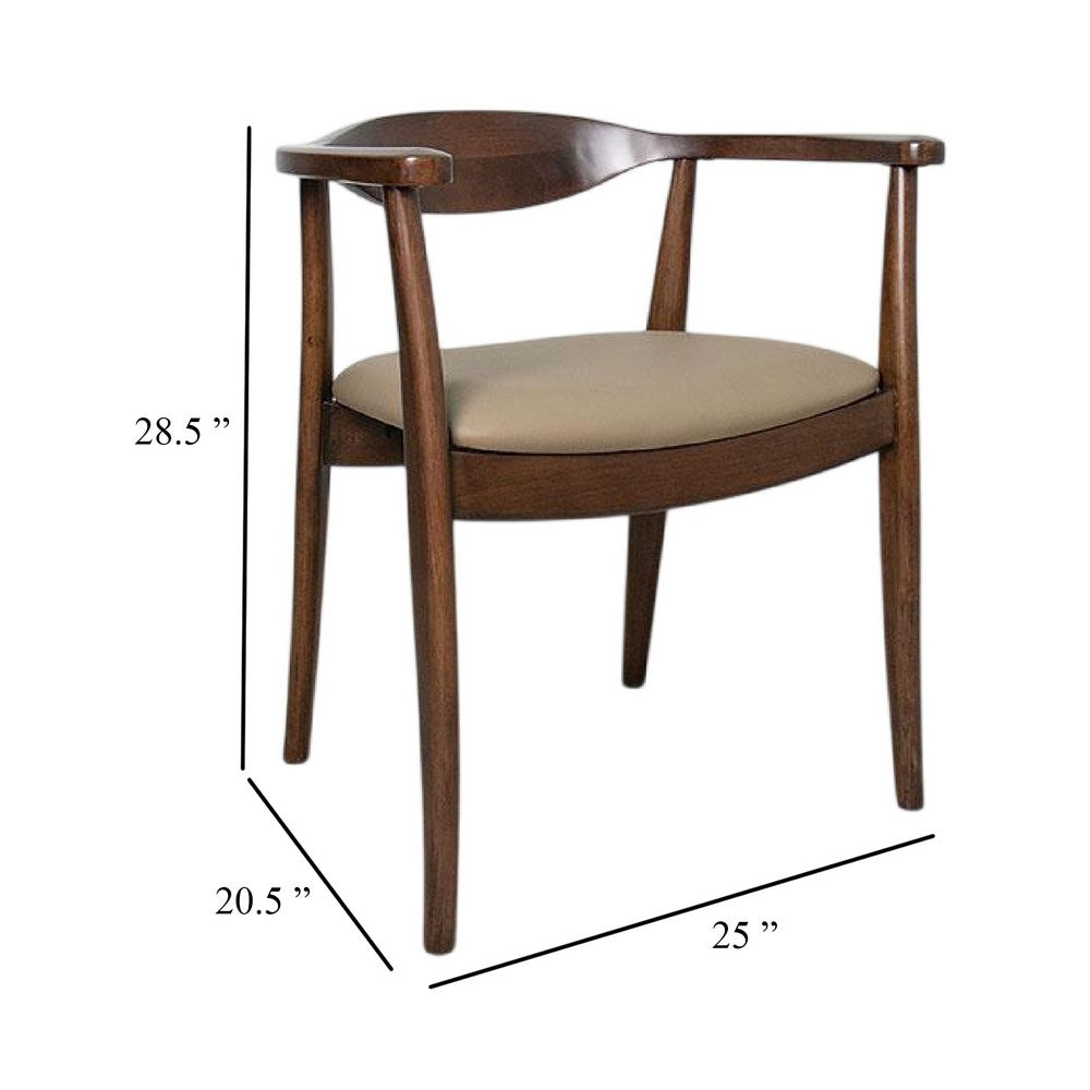 Benjara Niva Dining Side Chair Set of 2, Modern Armchairs, Brown Rubberwood