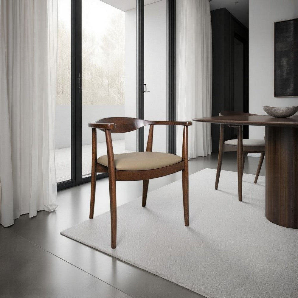 Benjara Niva Dining Side Chair Set of 2, Modern Armchairs, Brown Rubberwood