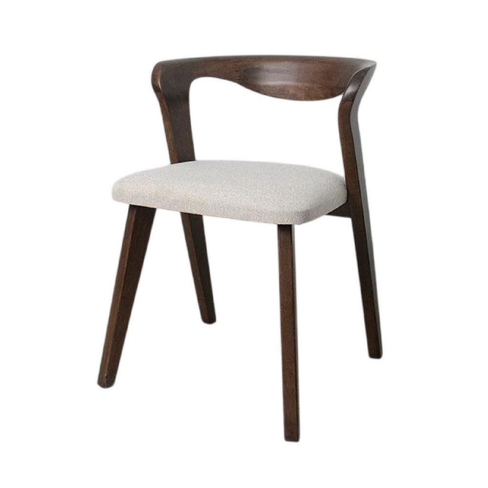 Benjara Vyva Dining Side Chair Set of 2, Ivory Seat, Walnut Brown Rubberwood